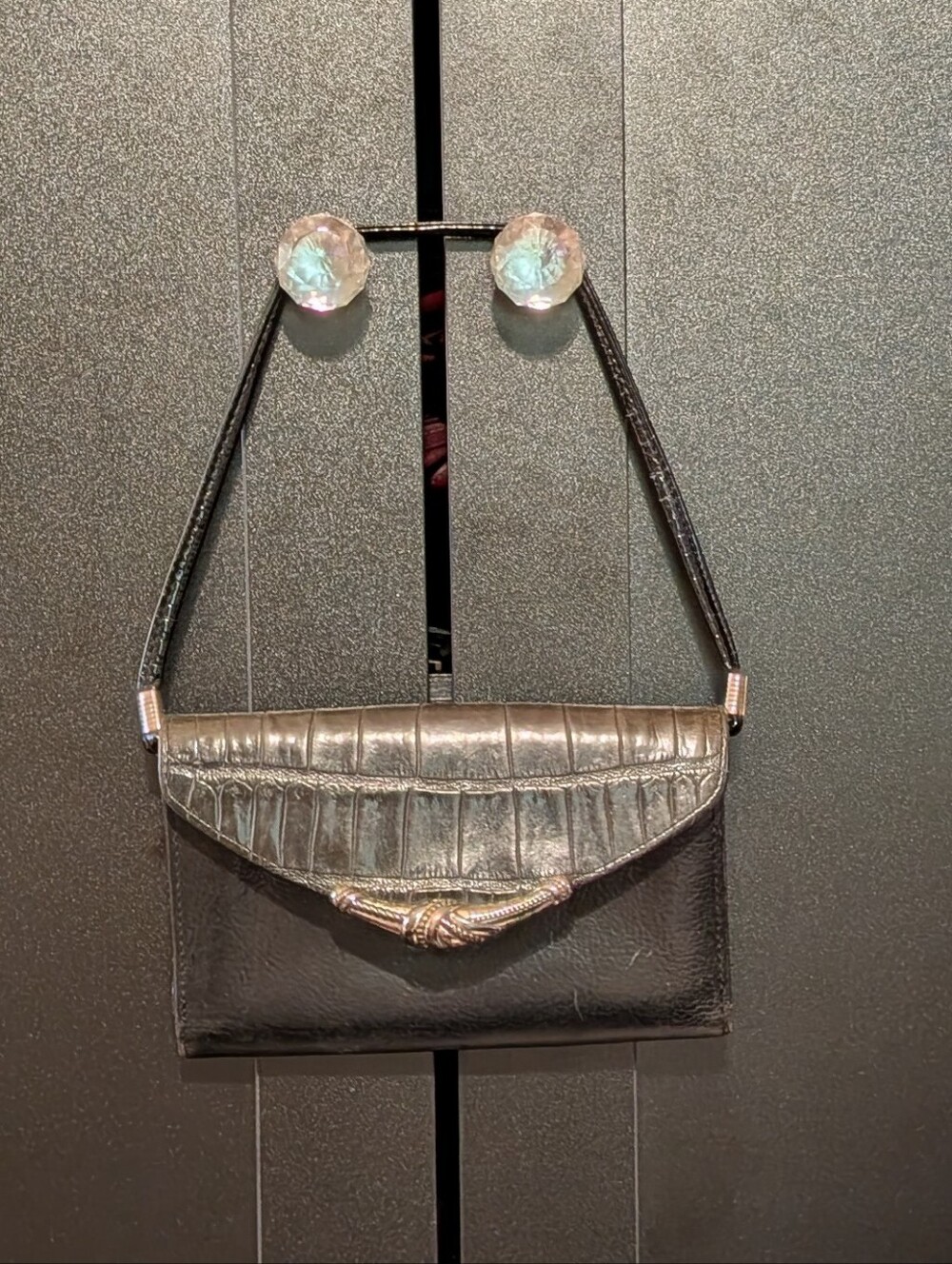 Vintage Brighton Crocodile-Embossed Leather Organizer Crossbody/Clutch Wallet.